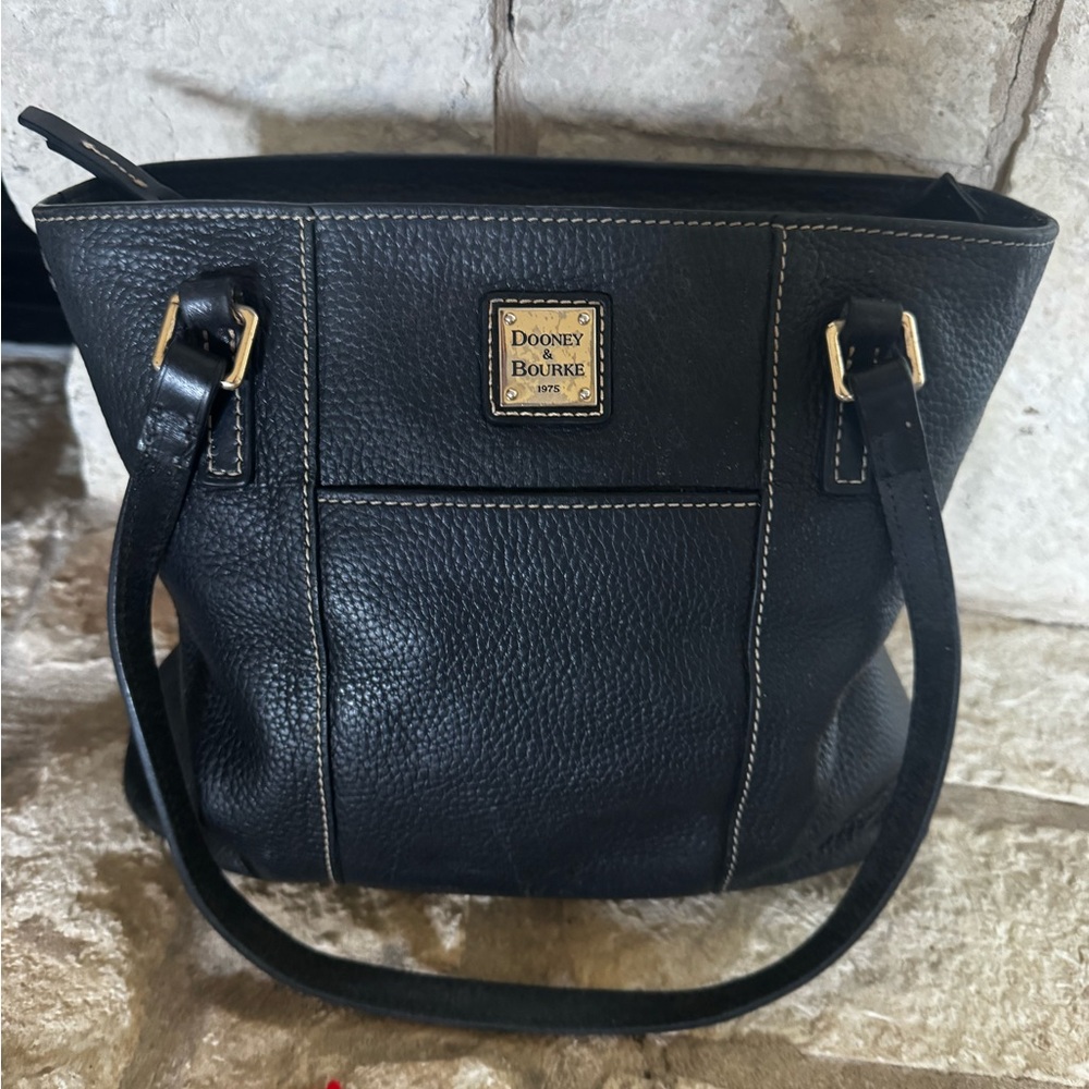 Dooney & Bourke Black Leather Tote with Gold Accents
